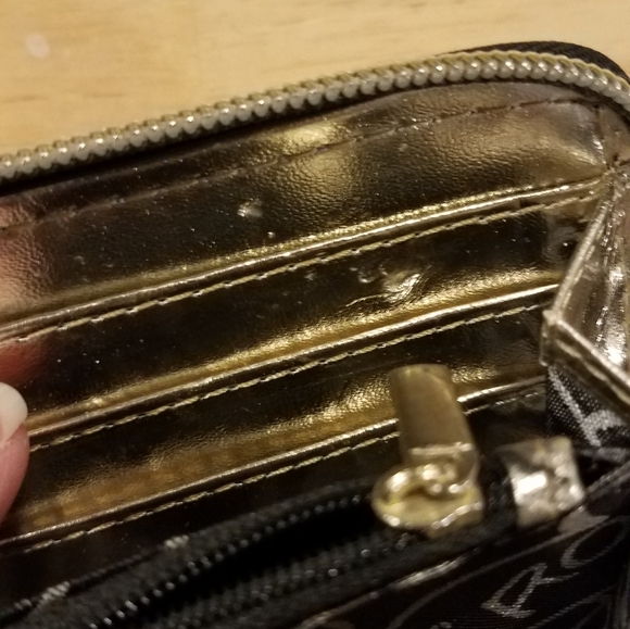 Betsey Johnson pink and black clutch wallet gold lining - Picture 4 of 8